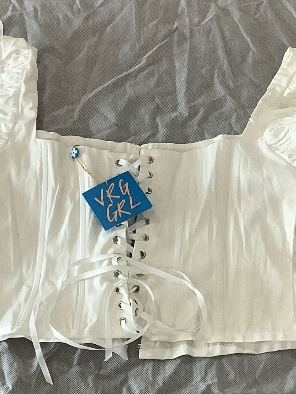 VRG GRL White Lace Up Sleeveless Bustier Corset  Top Size L